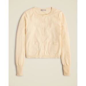 J. Crew Long Sleeve Crewneck Cardigan in Premium Ultrafine Cotton Butter Yellow